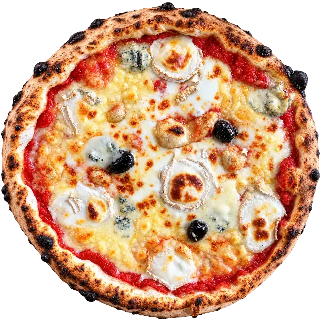 Pizza 4 Formaggi : mozzarella, emmental, chèvre et gorgonzola